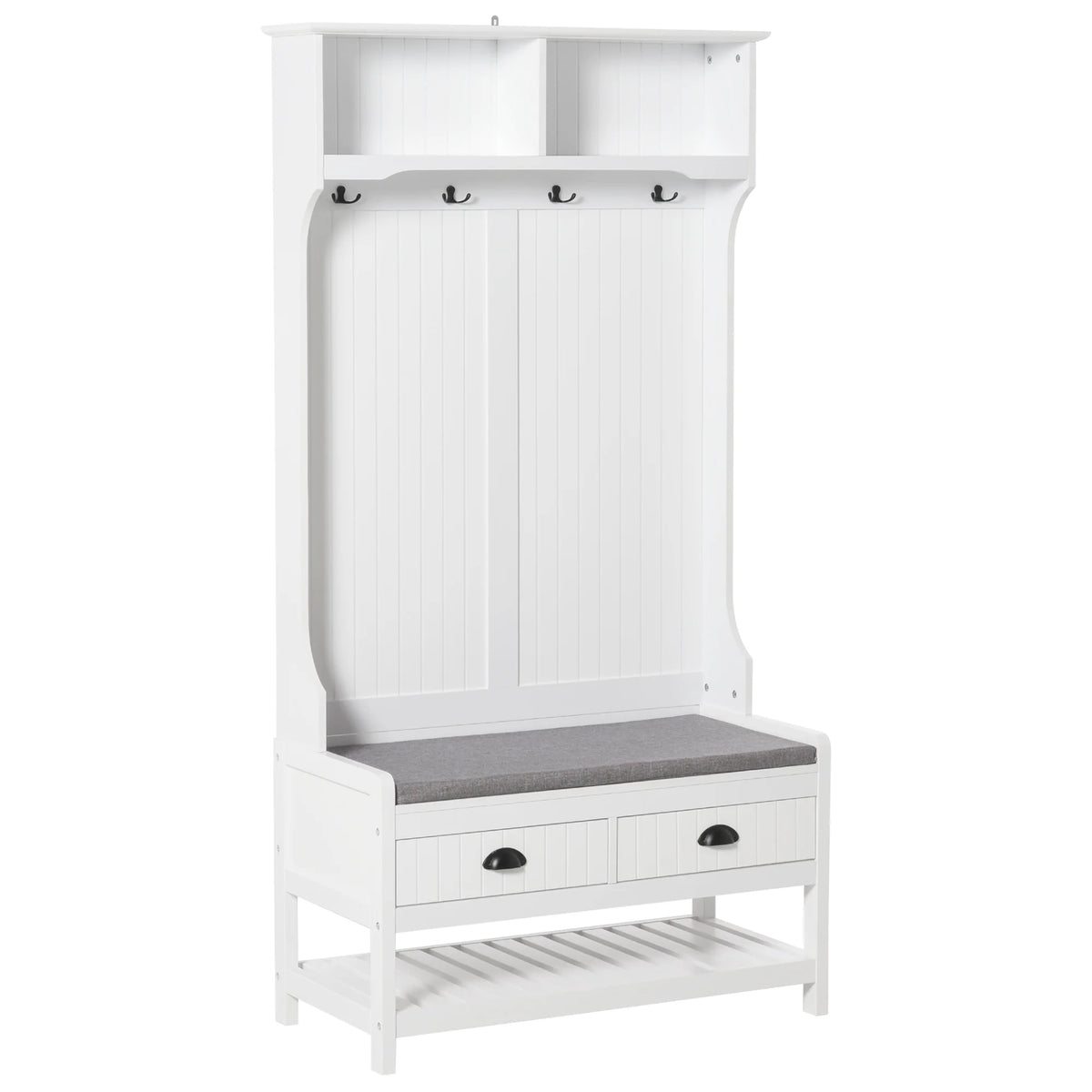 White Coat Rack and Bench with 4 Hooks, 2 Drawers A19537