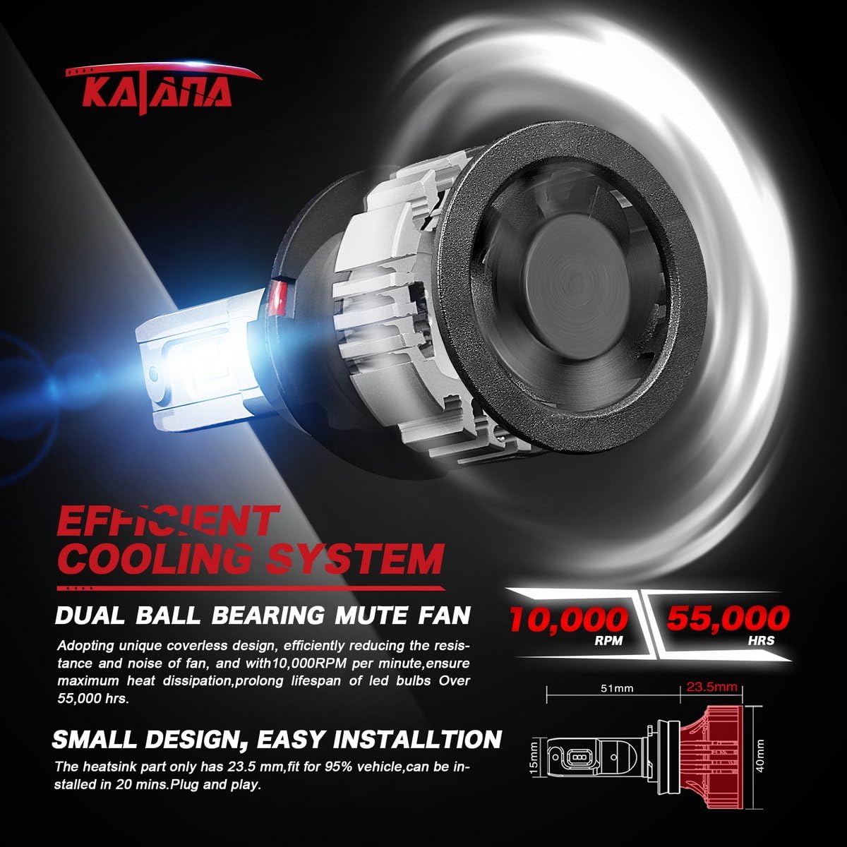 HB4 LED Headlight Bulbs, 12000LM 72W 6500K, Pack of 2 F274