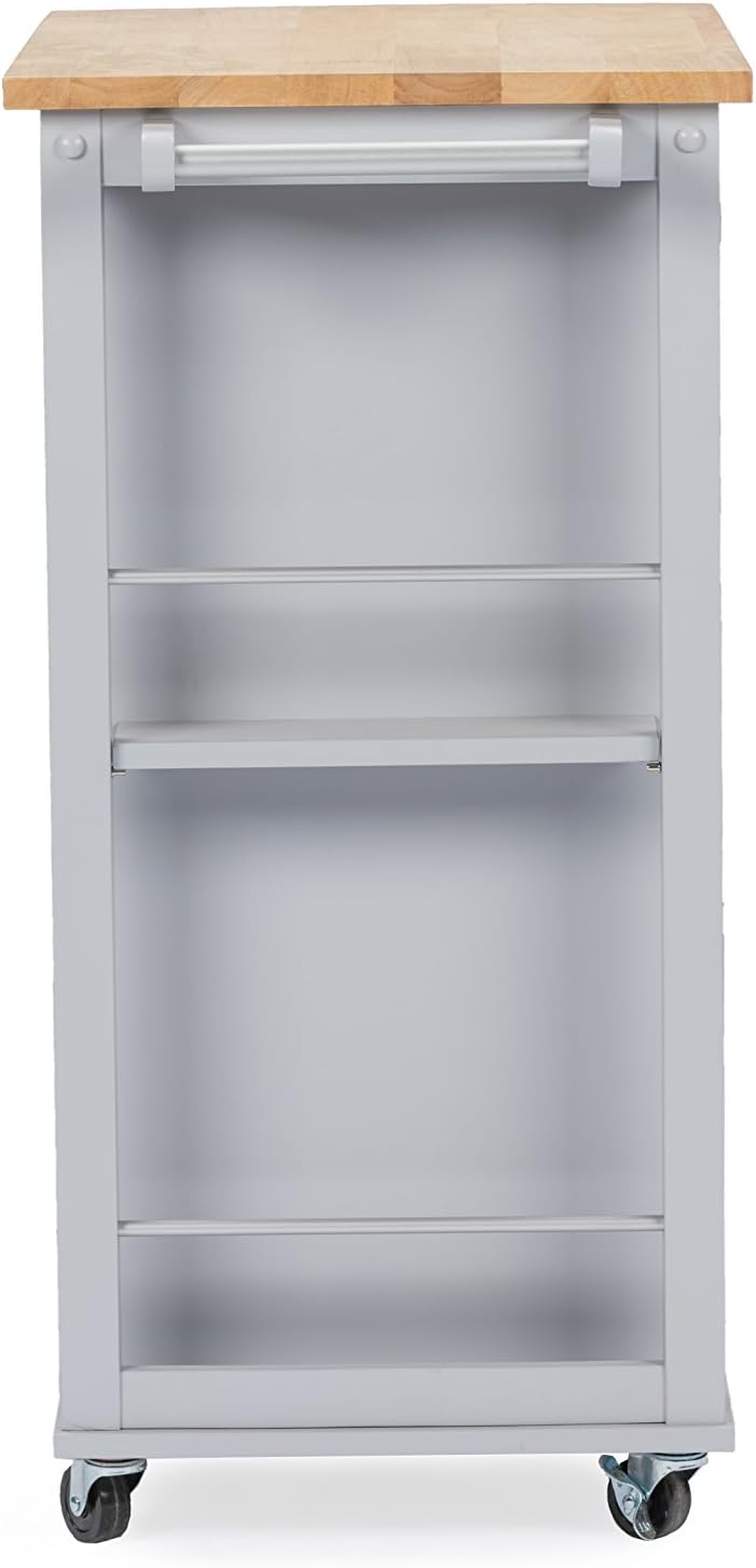 Light Grey Kitchen Cart with Wood Top I4926