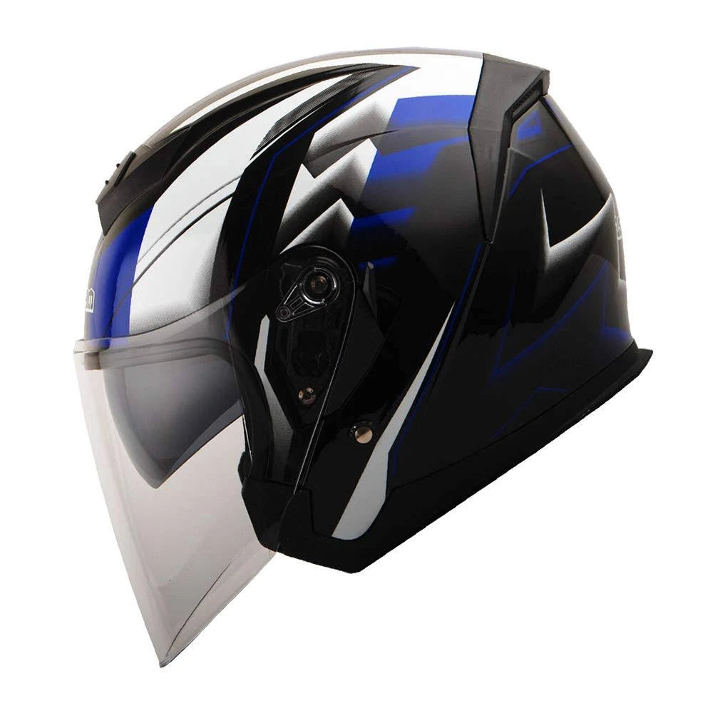 Medium Blue Motorcycle Open Face Helmet with Sun Visor A256