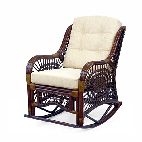 Natural Wicker Rattan Rocking Lounge Chair with Cream Cushion Y112