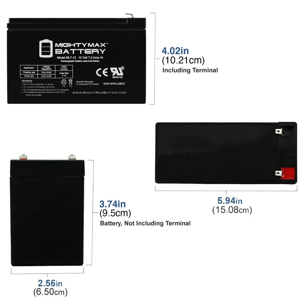 12 Volt 7.2 AH Rechargeable SLA AGM Battery X9923