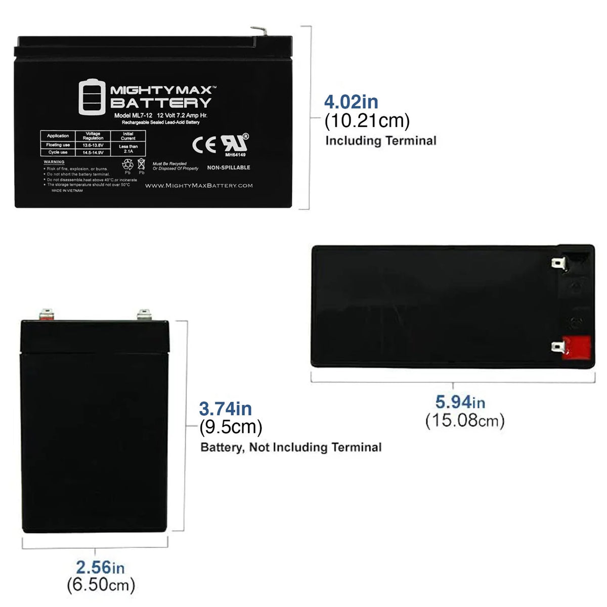 12 Volt 7.2 AH Rechargeable SLA AGM Battery X9923