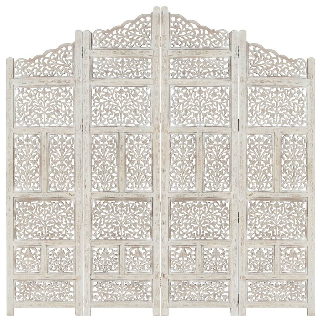 White 4-Panel Solid Mango Wood Room Divider H191