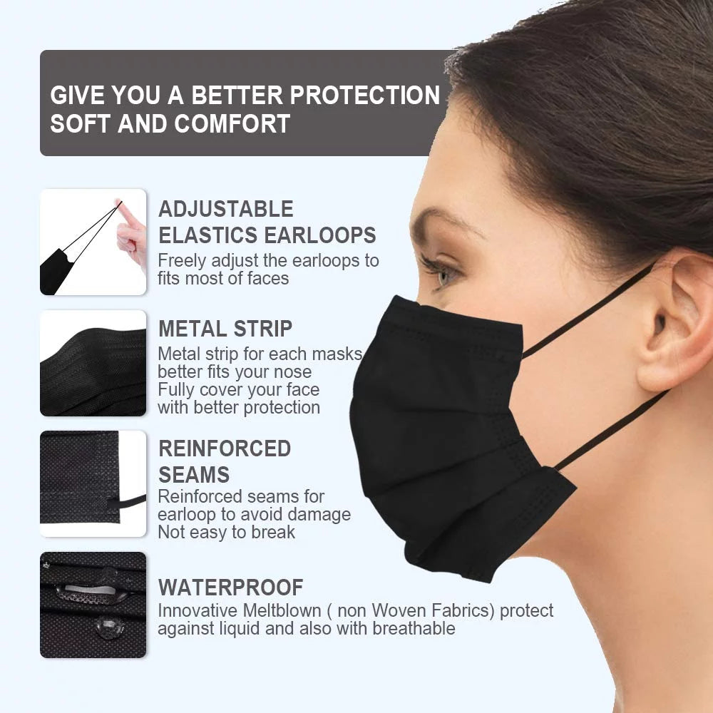 2000 Pack Black 3 Ply Disposable Face Masks M6032