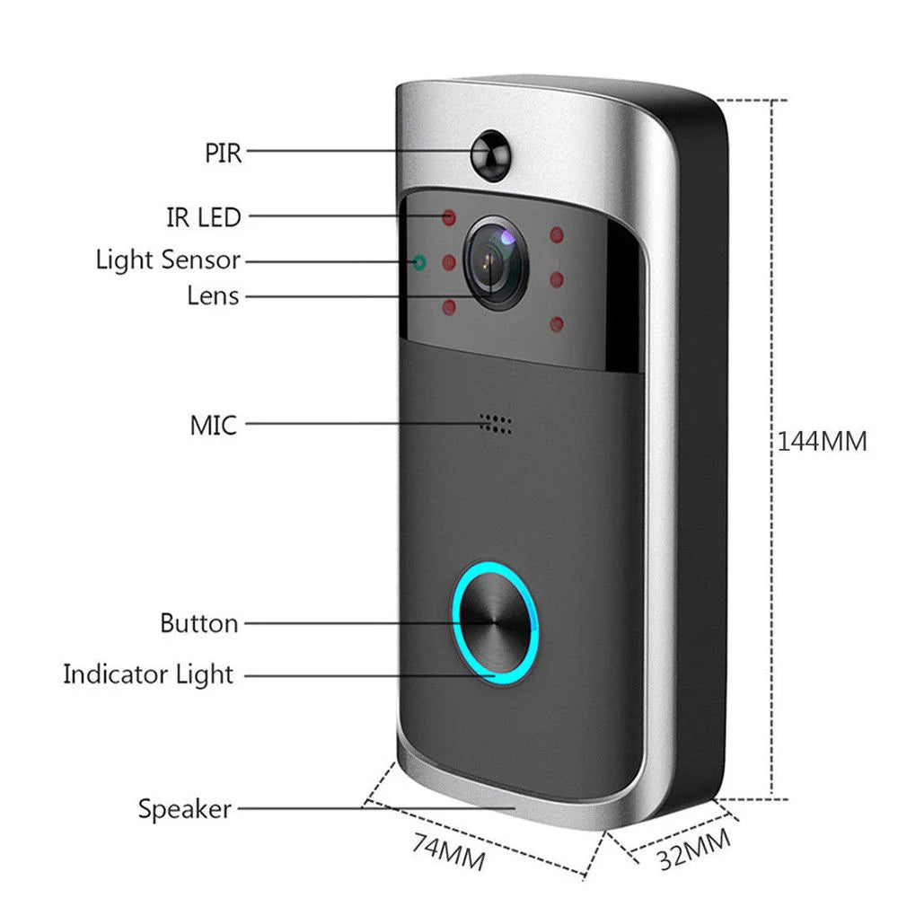 Black WiFi Doorbell Video Camera Intercom Security Bell E1420