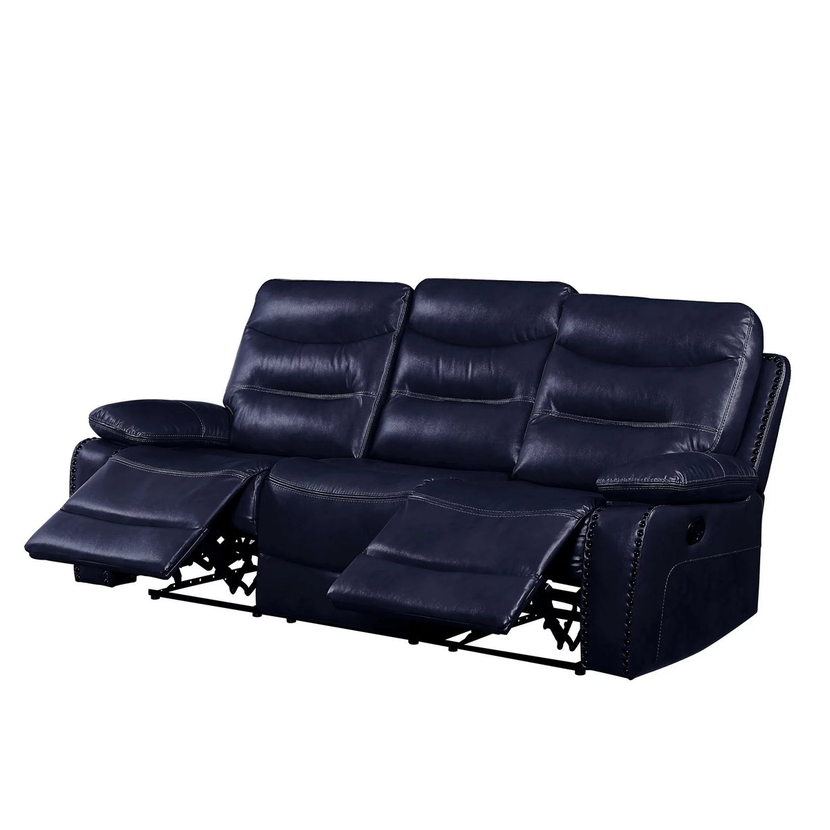 Navy Blue Leatherette Tufted Motion Sofa B299