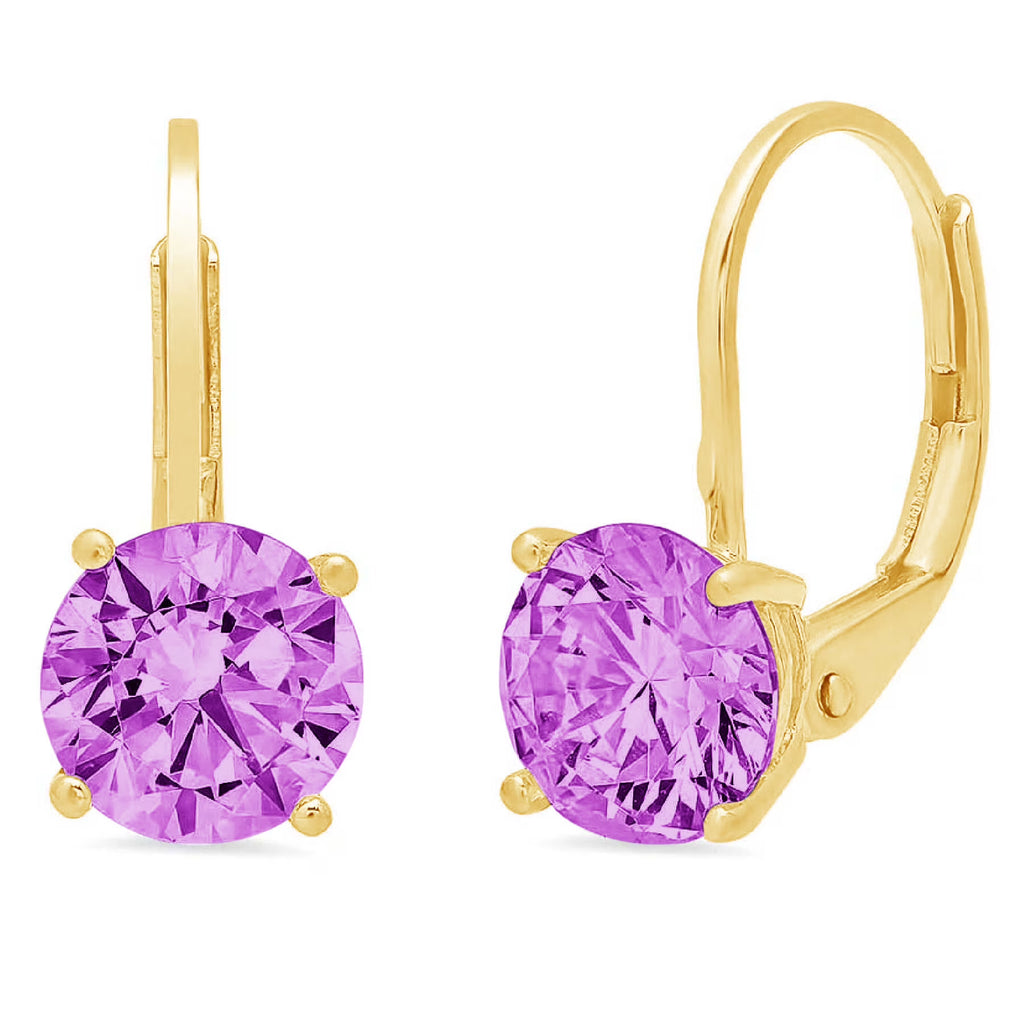 1.5 ct Purple Simulated Alexandrite 18k Yellow Gold Earrings Lever Back I2931