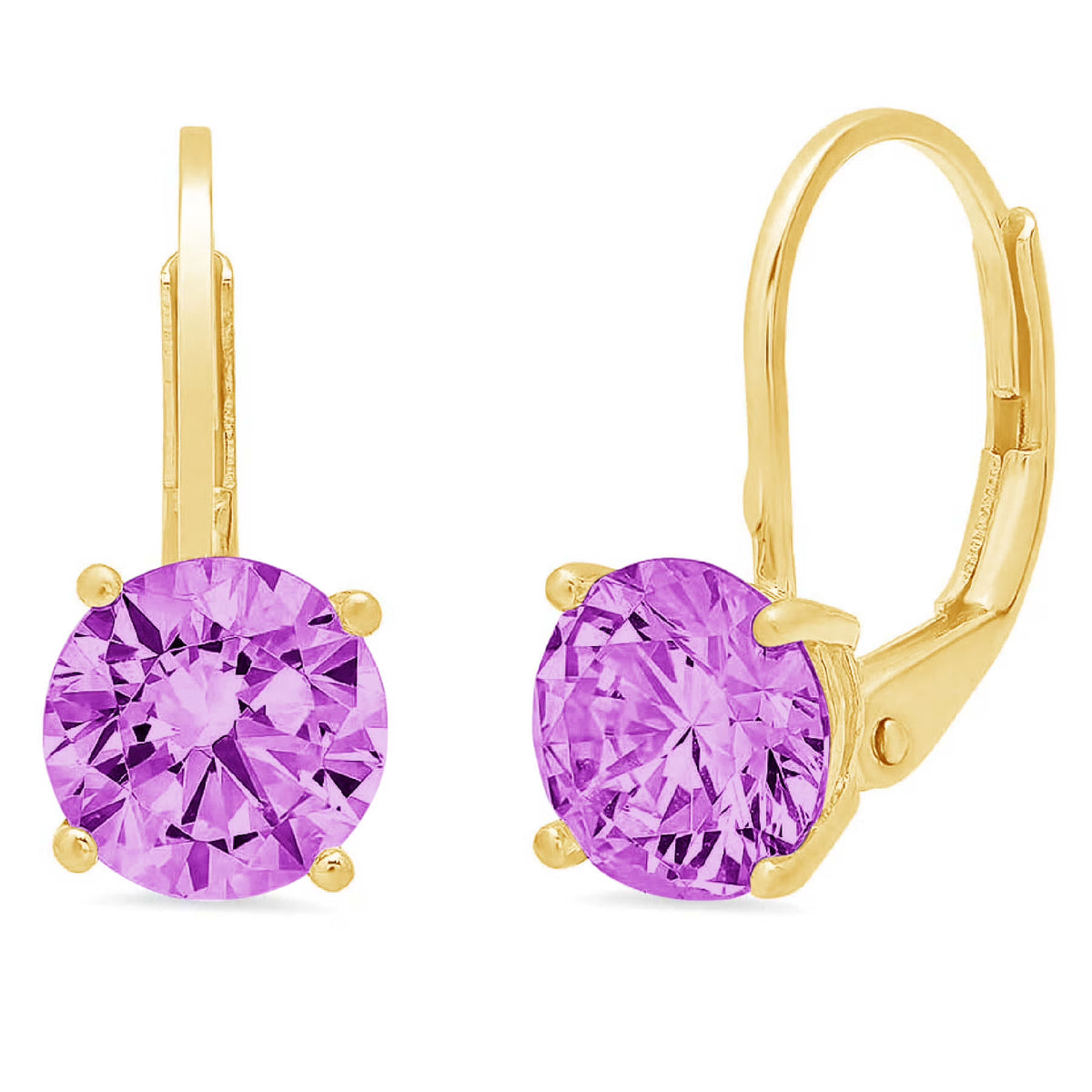 1.5 ct Purple Simulated Alexandrite 18k Yellow Gold Earrings Lever Back I2931