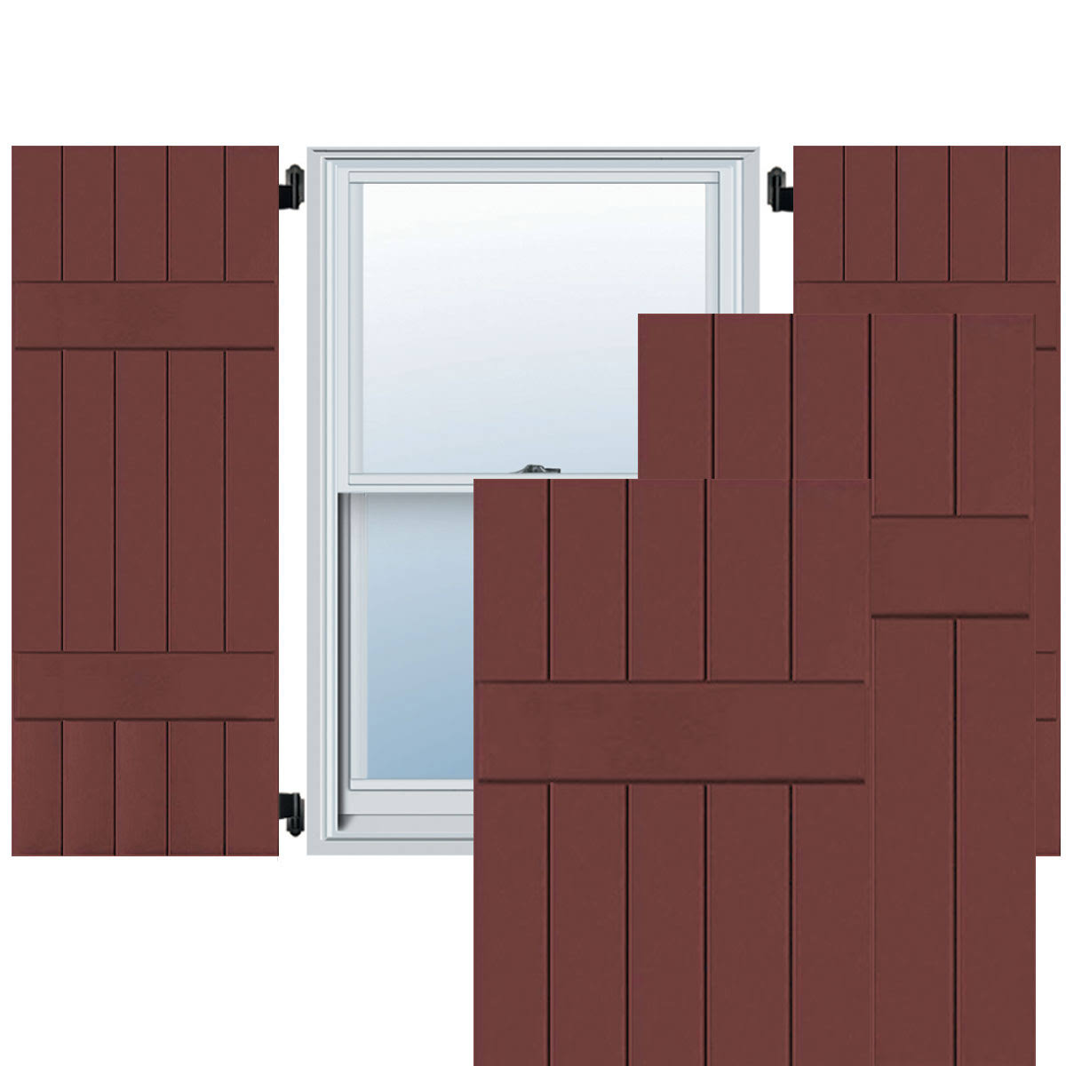 Cottage Red Real Wood Cedar Board-n-Batten Shutters Per Pair J4838