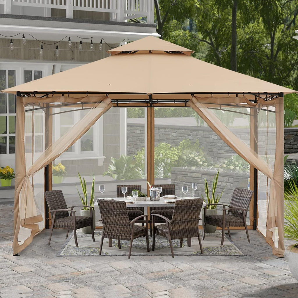 10x10 Gazebo with Netting, Khaki R920412