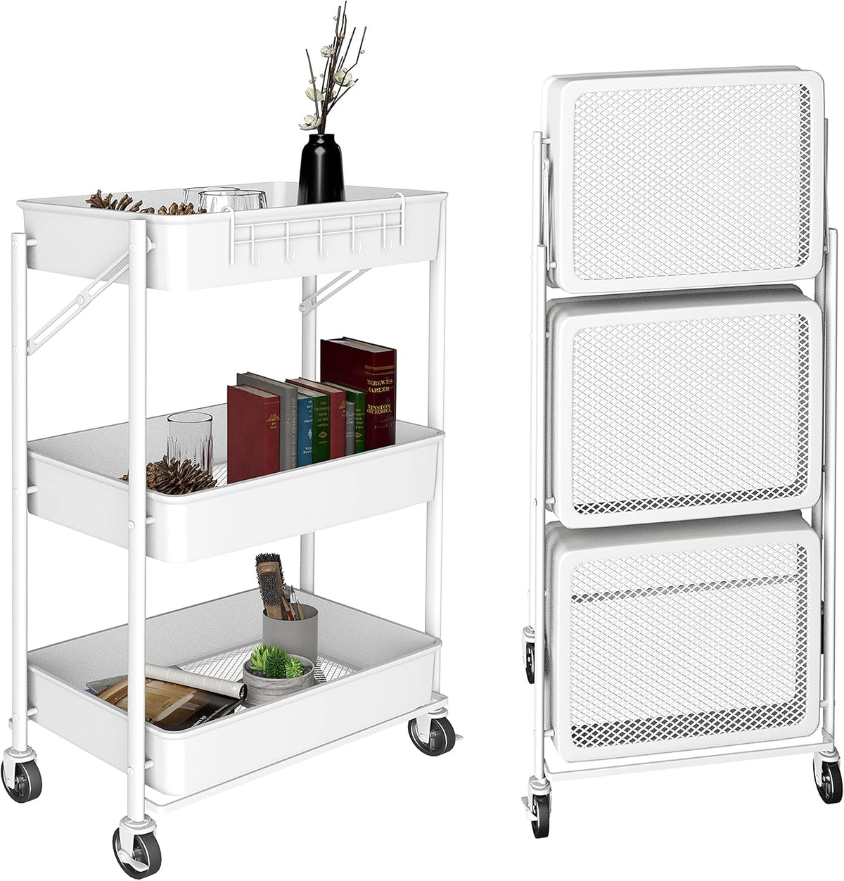 3 Tier Rolling Metal Utility Cart with Wheels (Black) W9102