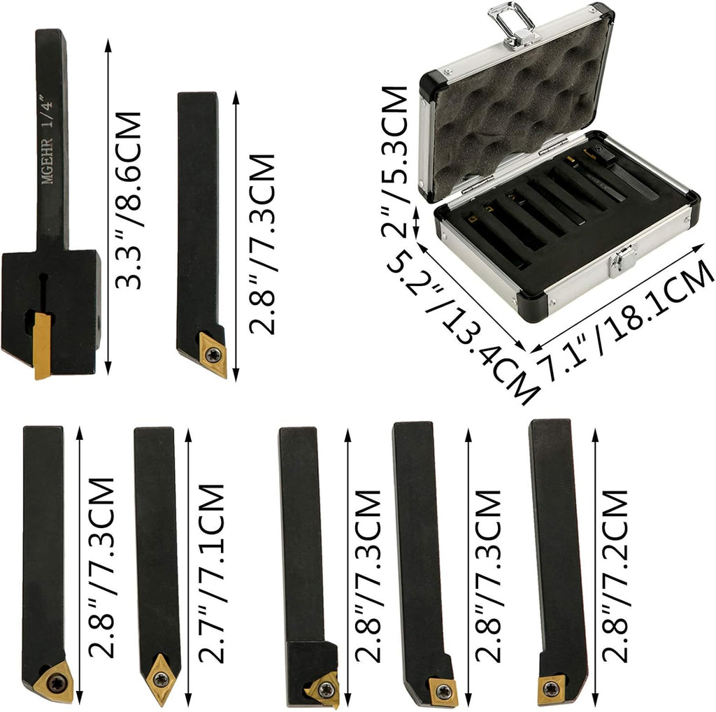 7 Pcs Carbide Lathe Turning Tool Set with Portable Case T449061
