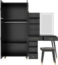Black Vanity Desk with 4 Door Closet, Lights Mirror, Stool Set, Storage Cabinet 170 x 50 x 185CM V19908