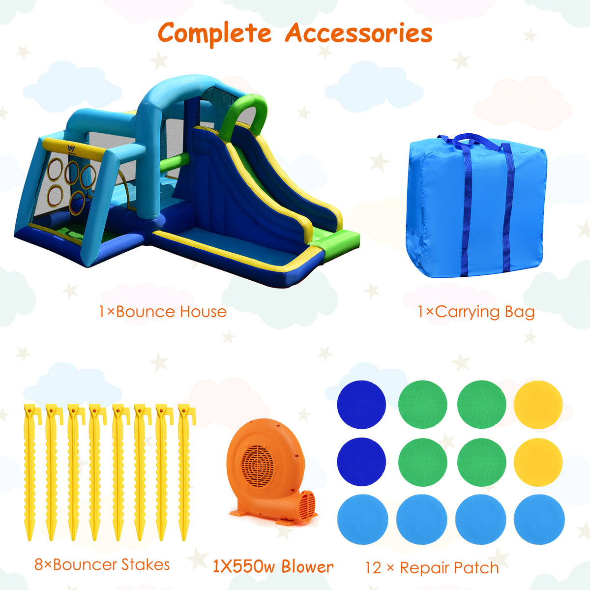 Inflatable Bouncer Climbing Bounce House Kids Slide Park Ball Pit with 550W Blower O48101