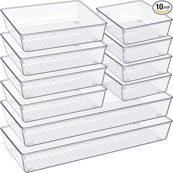 10 Pack Clear Plastic Drawer Organizer Trays I96933