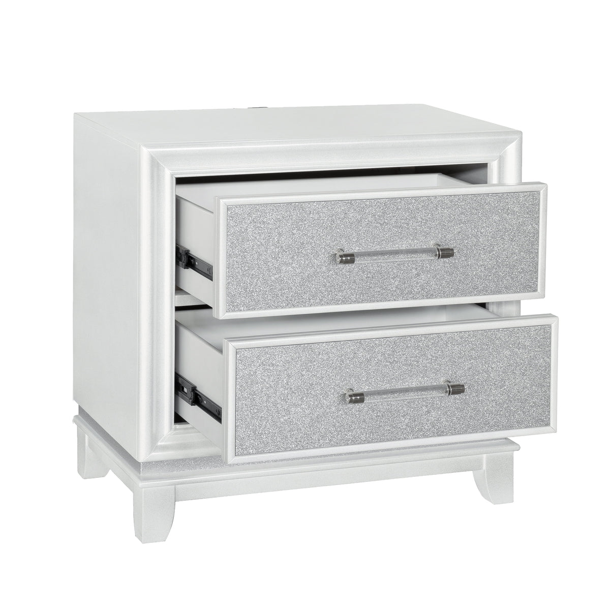 King 5-Piece Bedroom Set with LED Lights, Tufted Bed, Dresser, Mirror, and 2 Nightstands in Pearlized White G268