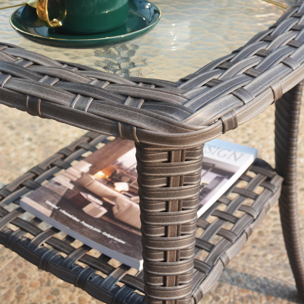 Outdoor Wicker Coffee Table with Glass Top N8988