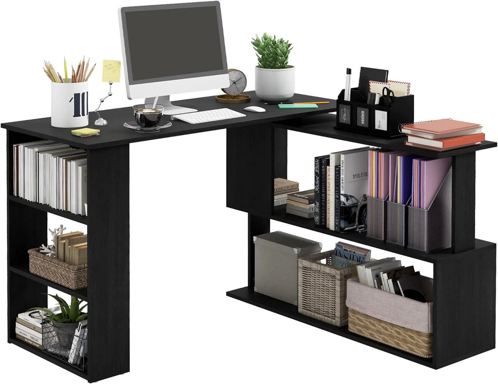 L Shaped Corner Desk with Storage Shelves, Black Z241