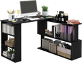 L Shaped Corner Desk with Storage Shelves, Black Z241