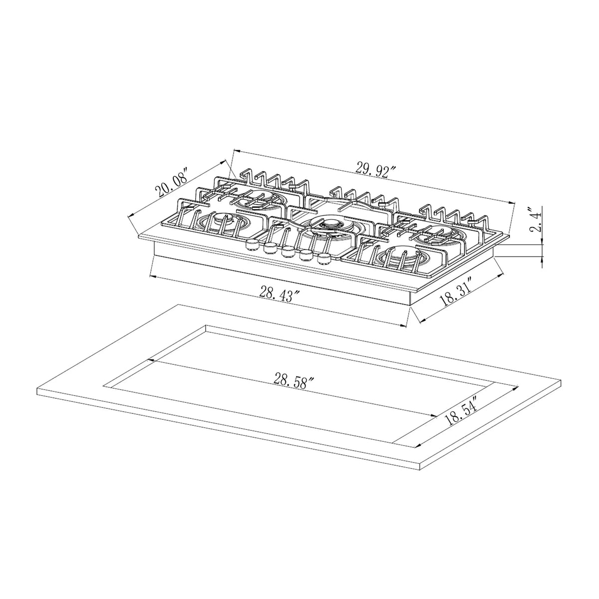 30" Gas Cooktop and 30" Wall Mount Range Hood E883