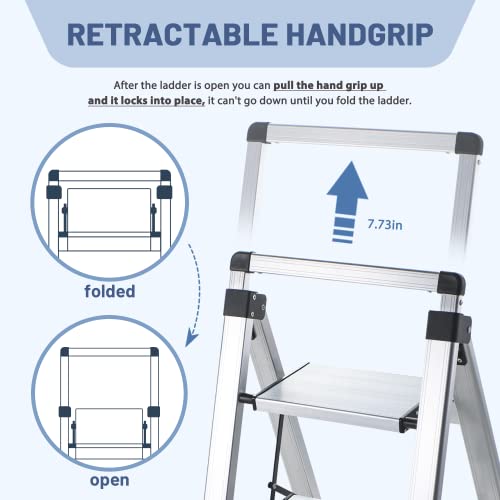 5 Step Aluminum Folding Ladder with Anti-Slip Wide Pedal T5413