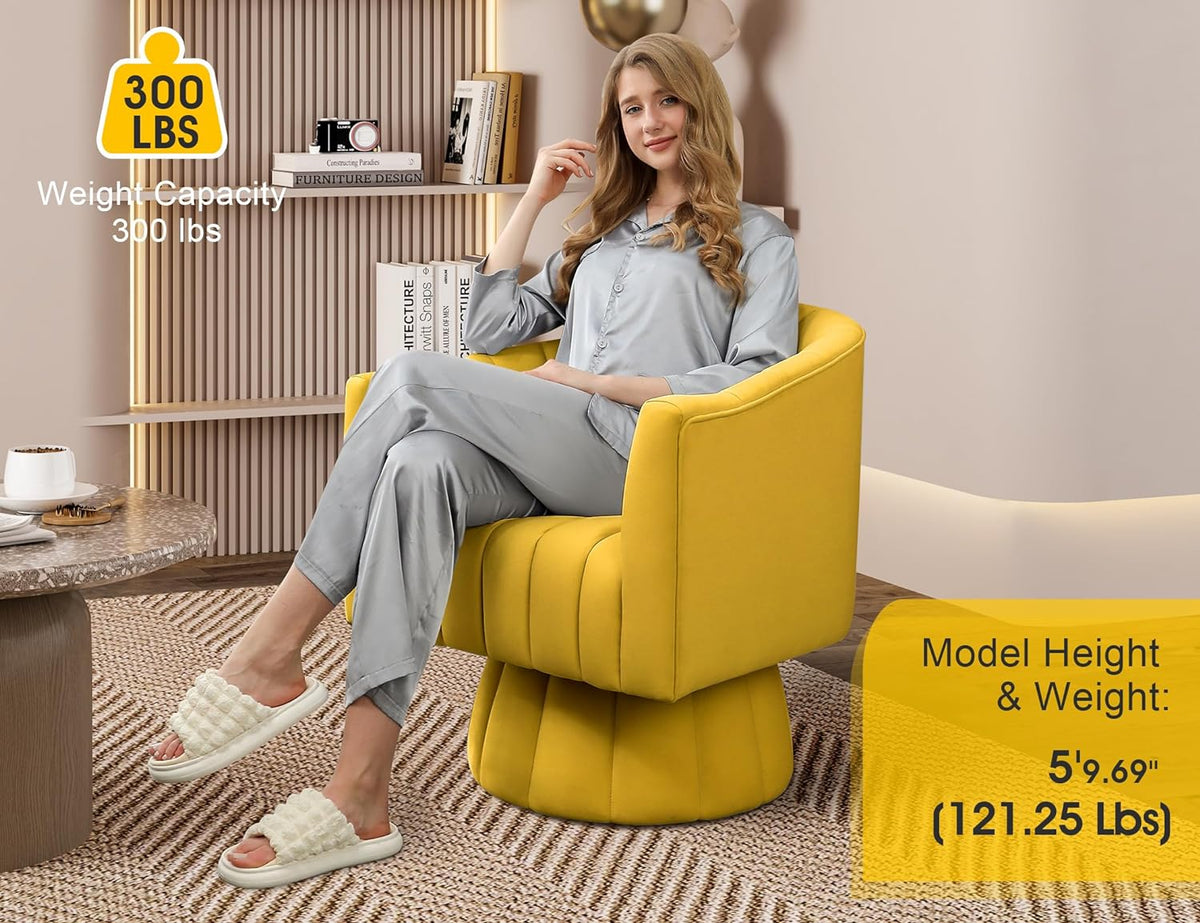 Beige Velvet Swivel Barrel Accent Sofa Chair I549