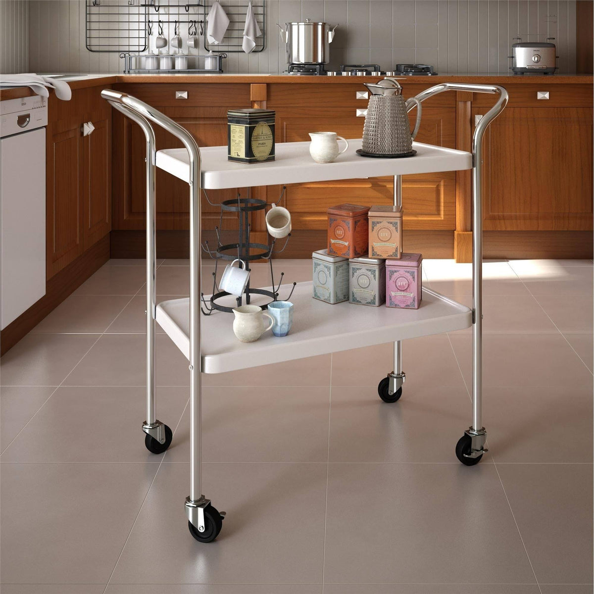 White 2 Tier Serving Cart G484798