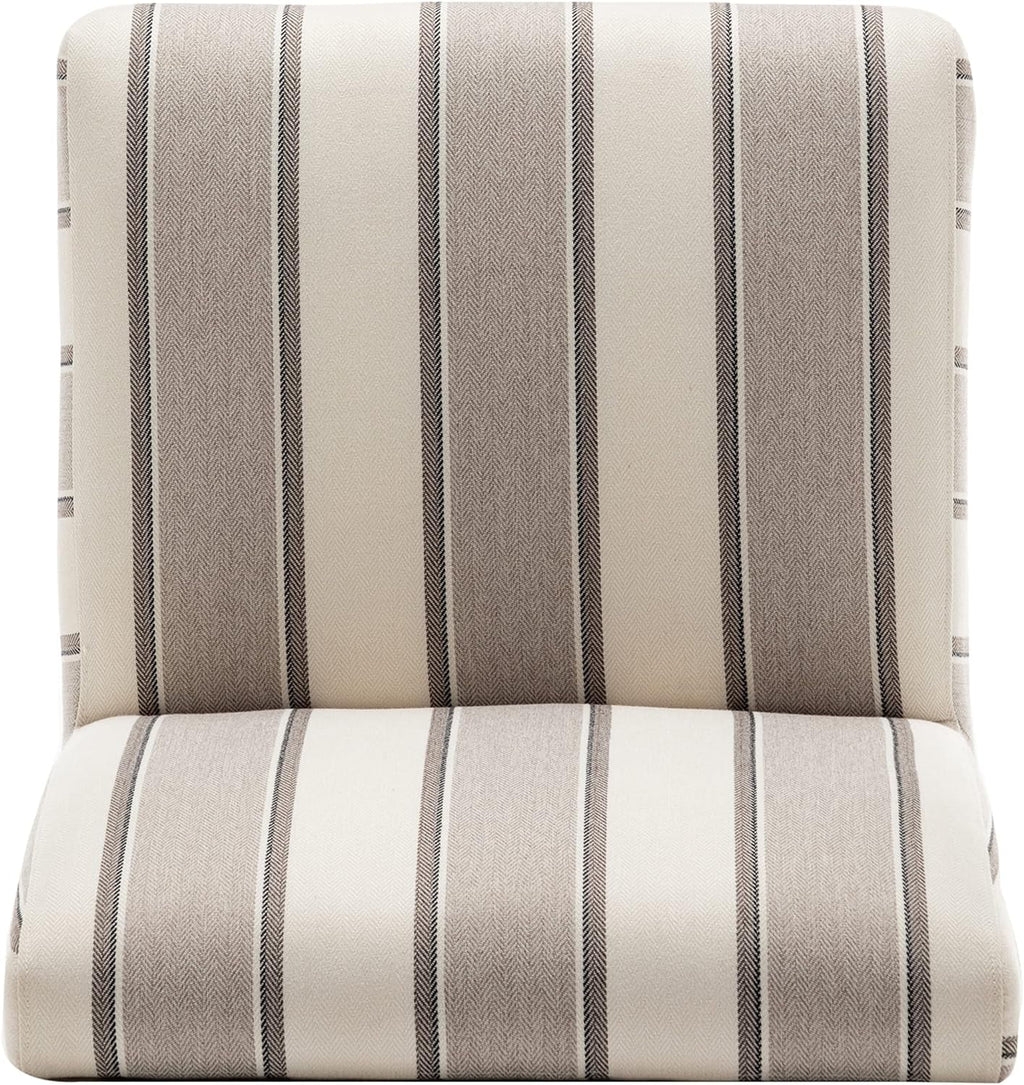 Brown And White Stripe Fabric Armless Accent Chair With Wood Legs Z20735