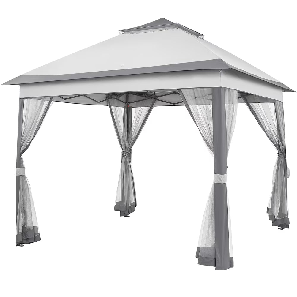11x11 FT Pop-Up Gazebo with 4 Mesh Sidewalls, Light Gray F874