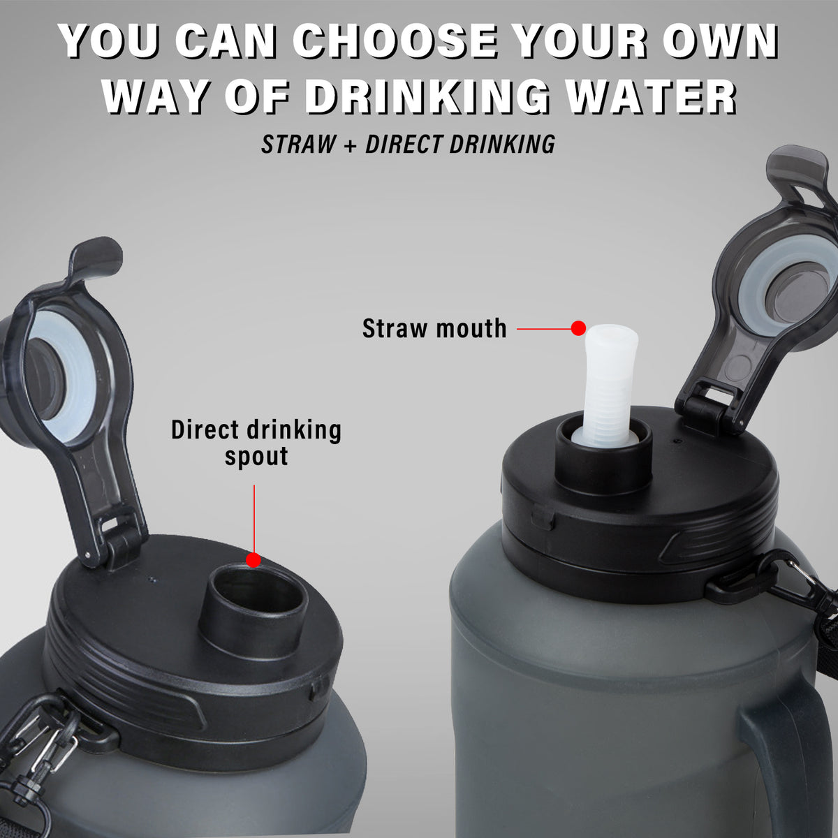 64 oz Half Gallon 2L Water Bottle with Straw Spout and Carrying Handle B249