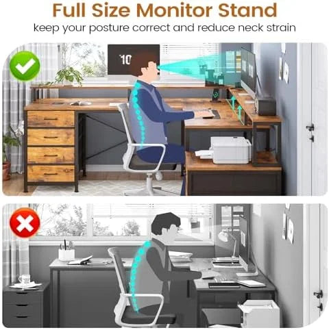 L Shaped Desk with 6 Drawer and File Cabinet L28209