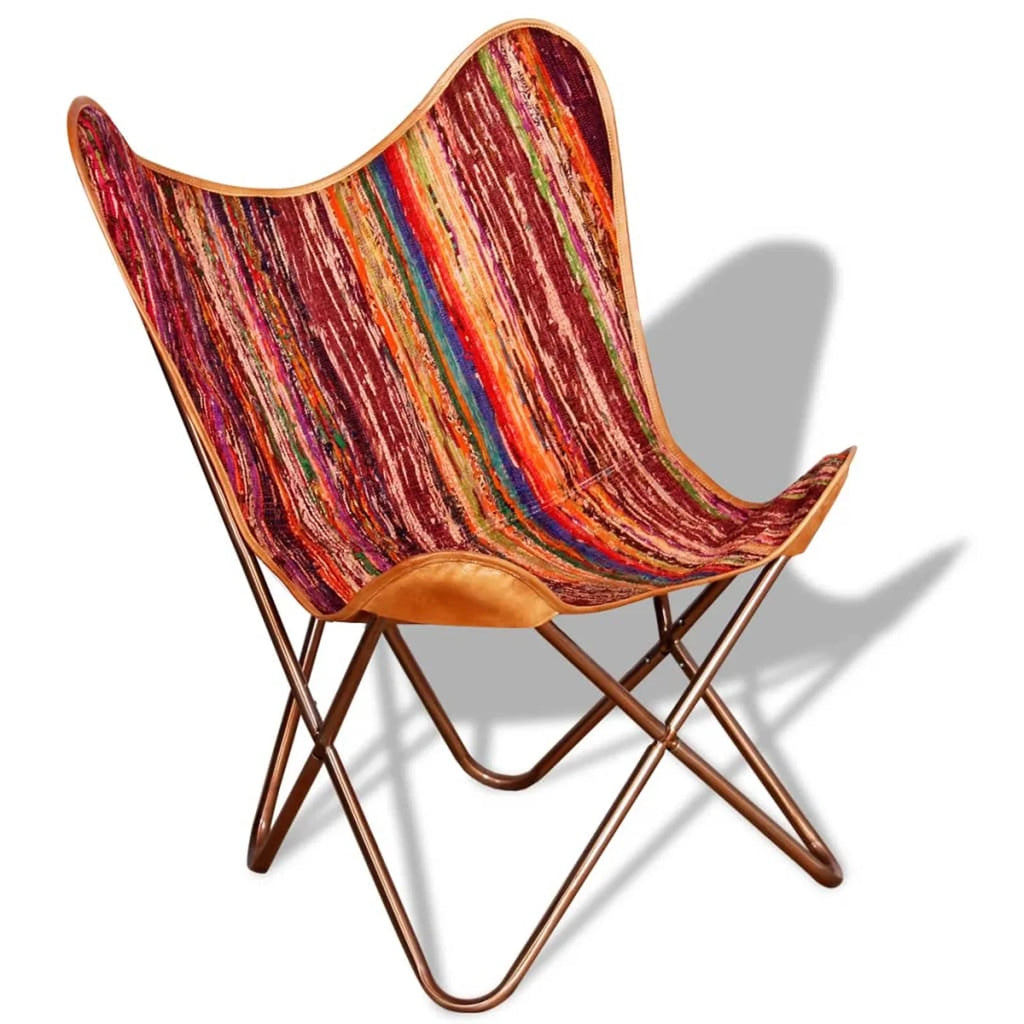 Vintage Butterfly Chair Chindi Fabric Iron Frame Multicolour P9267