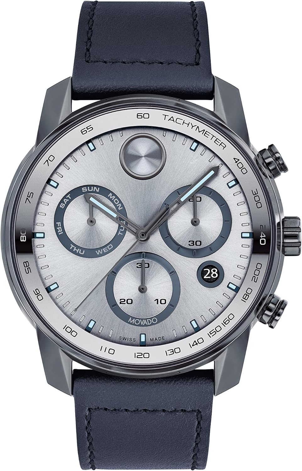 Grey Ion-Plated Stainless Steel and Leather Strap Watch O906