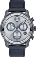 Grey Ion-Plated Stainless Steel and Leather Strap Watch O906