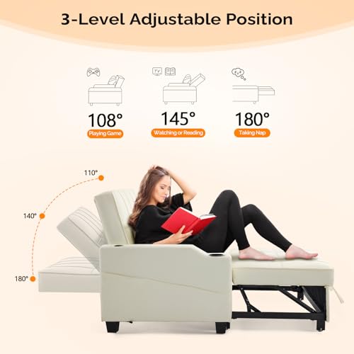Light Green Faux Leather Convertible Futon Sofa Bed with USB Ports W711193