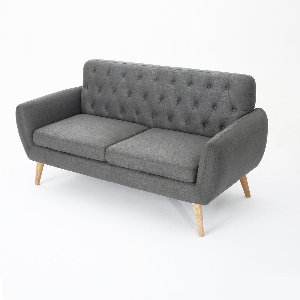 Dark Grey Tufted Fabric Sofa T5382