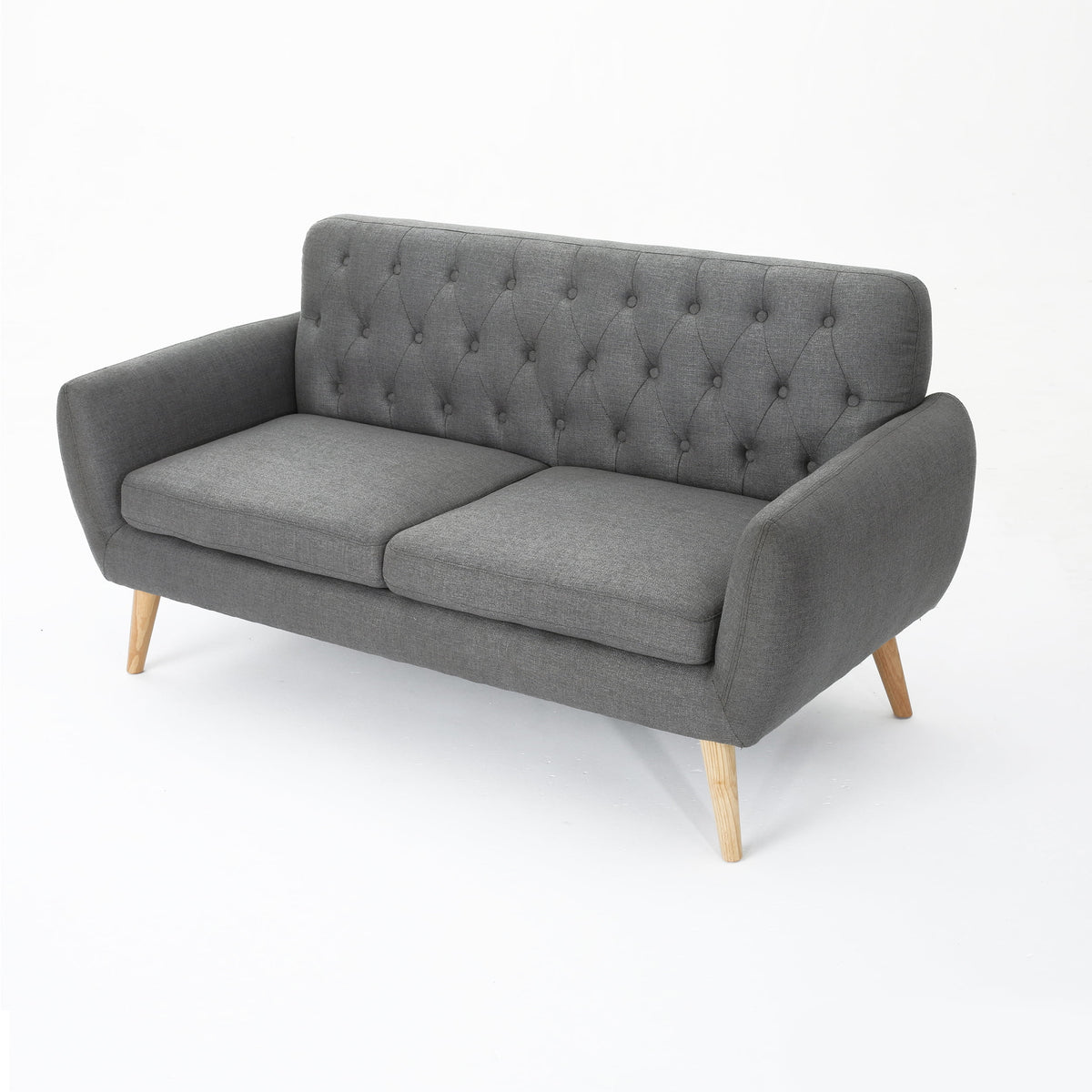Dark Grey Tufted Fabric Sofa T5382