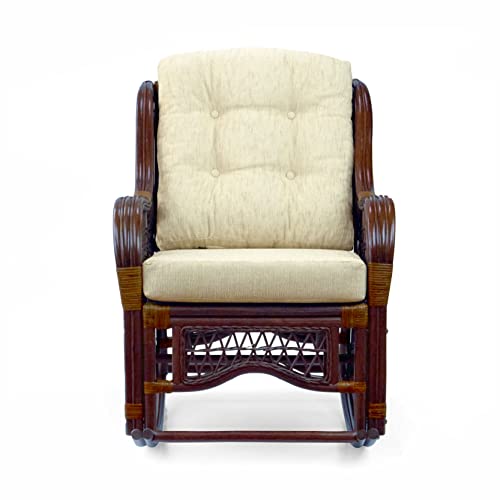 Natural Wicker Rattan Rocking Lounge Chair with Cream Cushion Y112