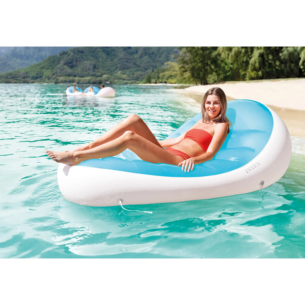 Blue & White Pool Float Lounger with Cupholder E259577
