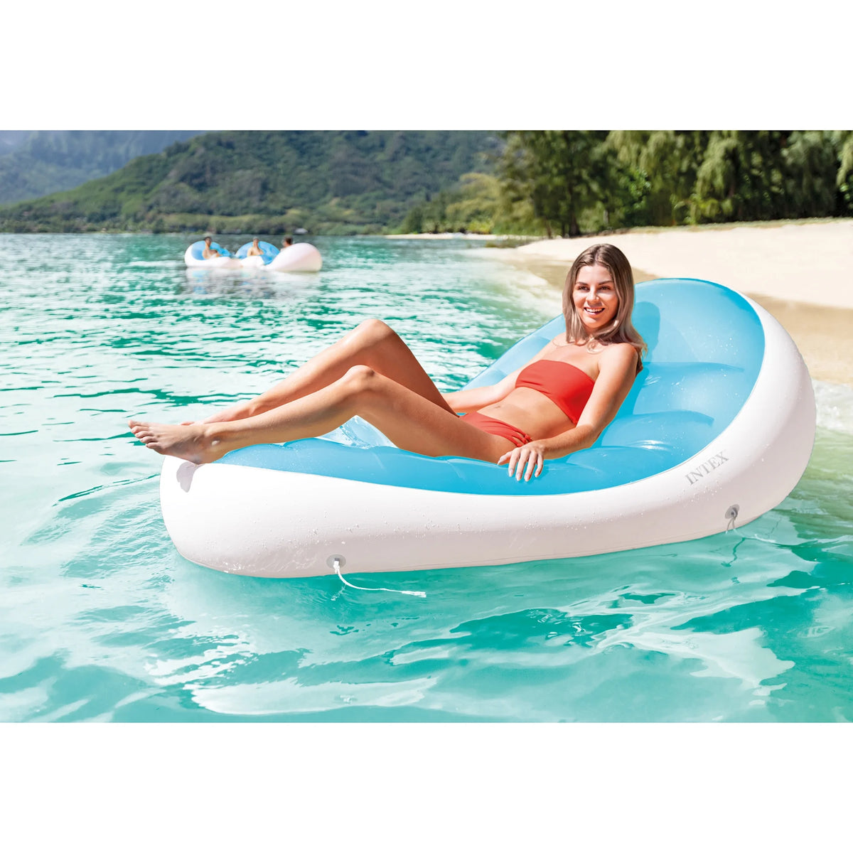 Blue & White Pool Float Lounger with Cupholder E259577