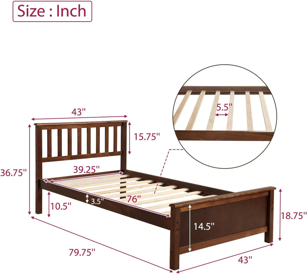 Wood Platform Bed Frame with Headboard and Footboard D564280