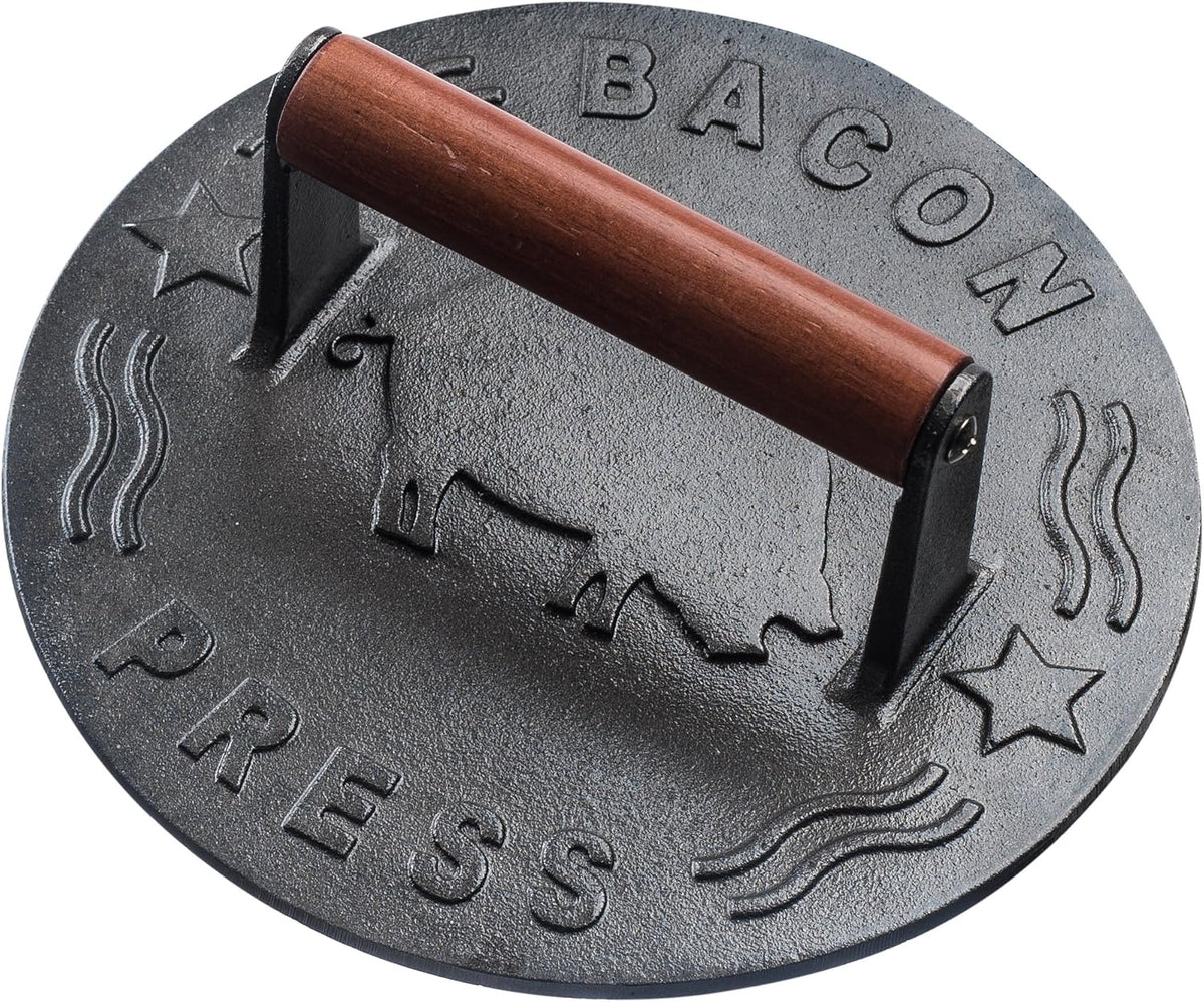 8.5-Inch Round Cast Iron Grill Press with Wood Handle Z5144