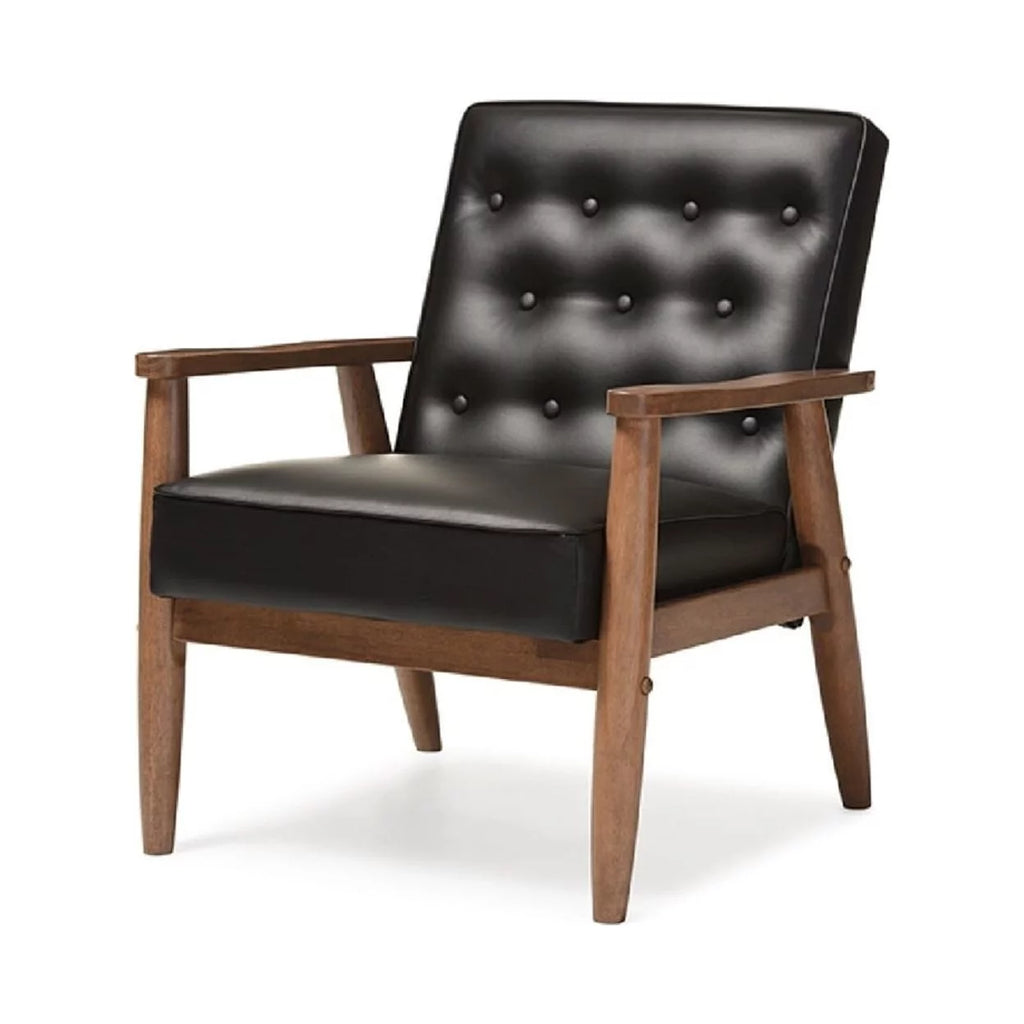 Black Faux Leather Upholstered Wooden Lounge Chair M176971