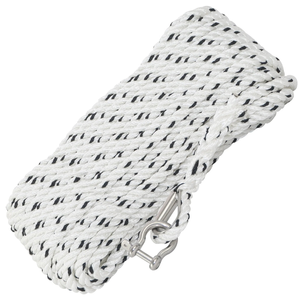 3/8 inch x 75 ft 3-Strand White Nylon Anchor Rope with Stainless Steel Thimble and Schakle Y14597