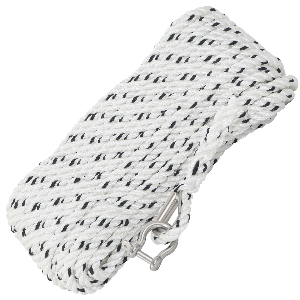3/8 inch x 75 ft 3-Strand White Nylon Anchor Rope with Stainless Steel Thimble and Schakle Y14597