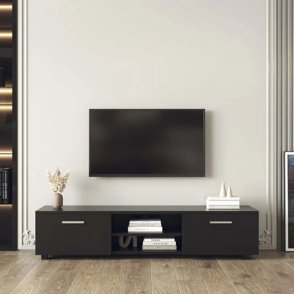 Black TV Console Table with 2 Storage Cabinet C55584