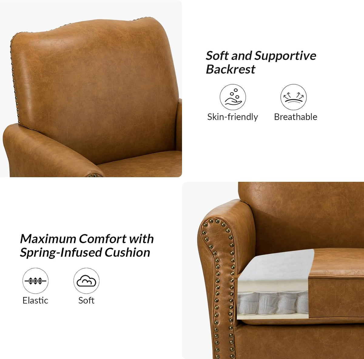 Faux Leather Accent Armchair Set Of 2 with Solid Wood Legs F38918