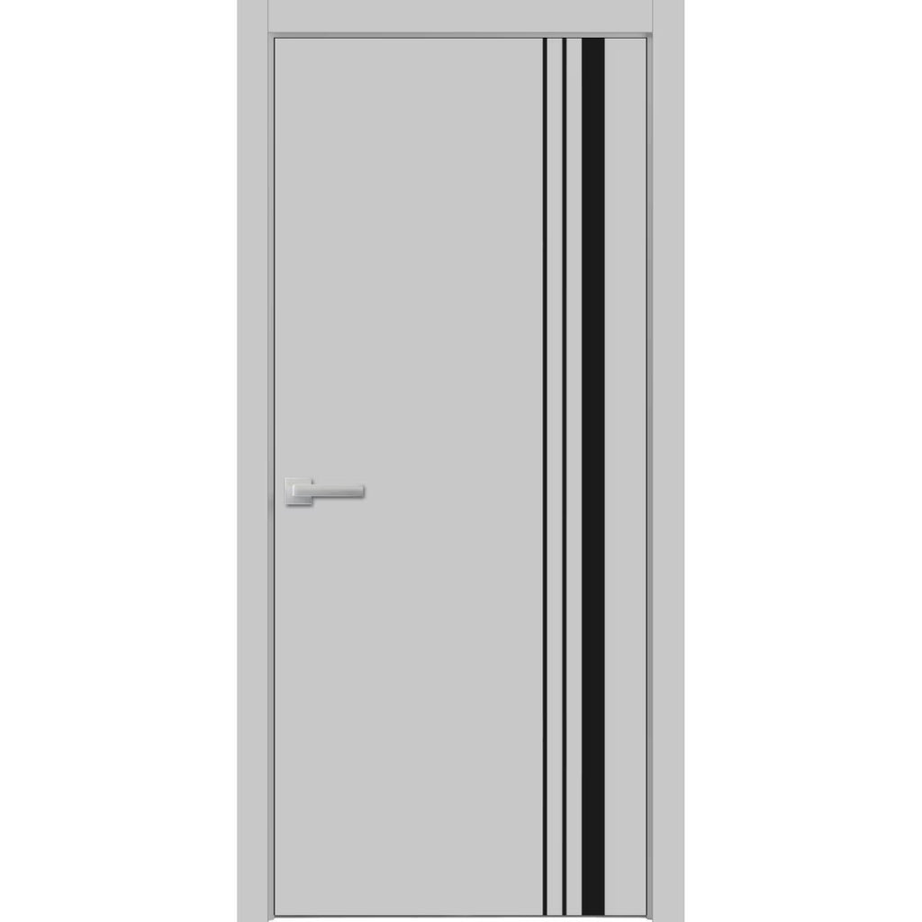 Solid French Door 36 x 84 inches Grey Matte with Frosted Glass Single Regular Panel Frame Trims Handle M29010