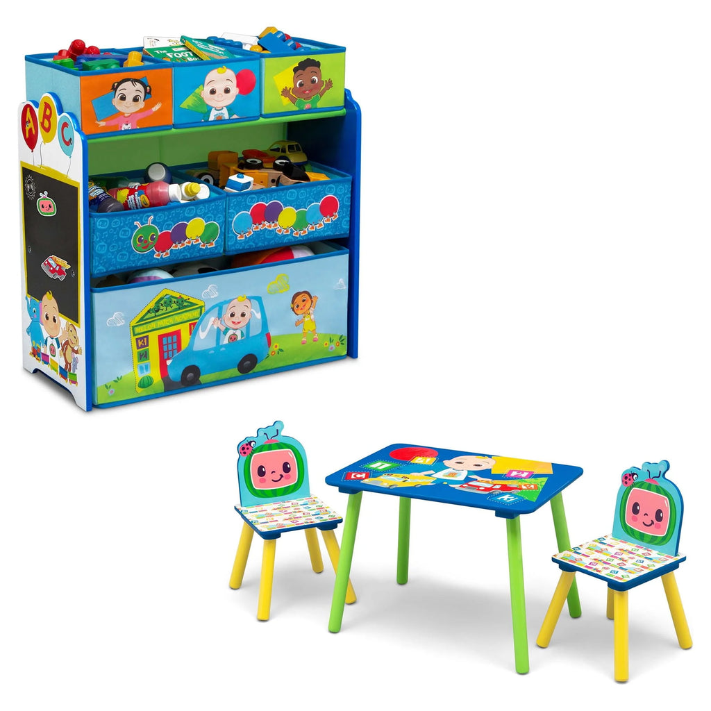 4-Piece Toddler Playroom Set with Play Table and 6 Bin Toy Organizer S3235